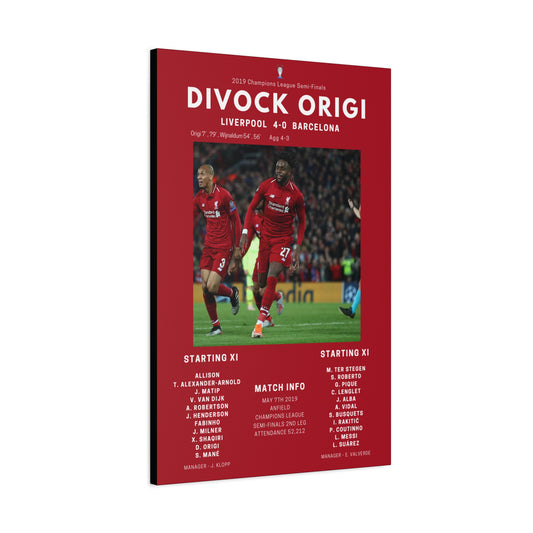 Divock Origi Iconic Moments Canvas - Liverpool Vs Barcelona