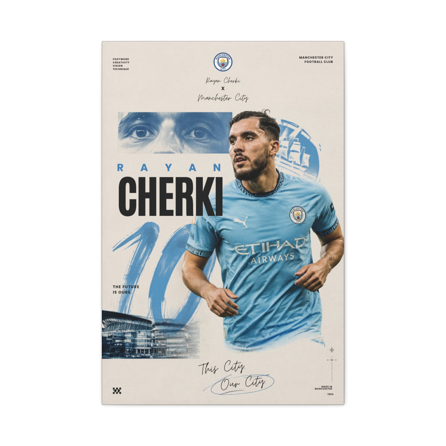 Rayan Cherki Manchester City Canvas – 4K Football Wall Art