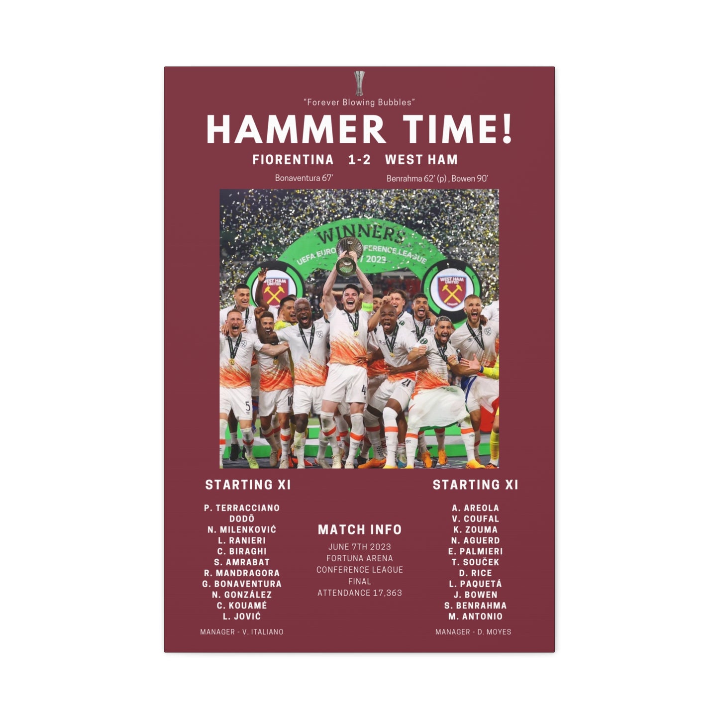 West Ham United Iconic Moments Canvas - Conference League Final