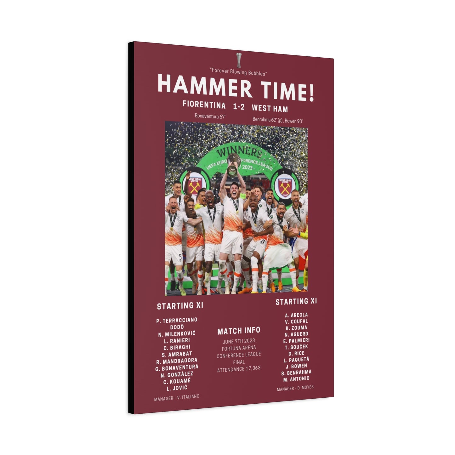 West Ham United Iconic Moments Canvas - Conference League Final