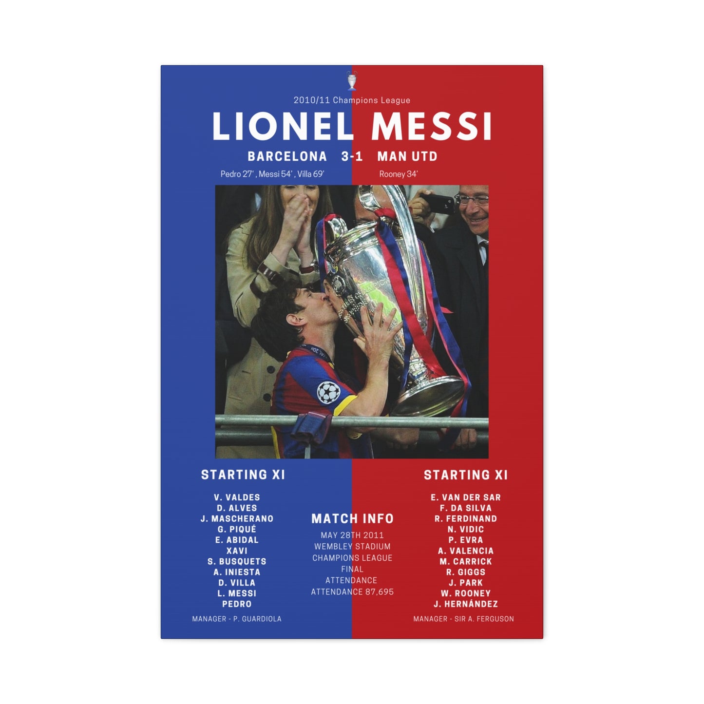 Lionel Messi Iconic Moments Canvas - Barcelona Vs Man Utd