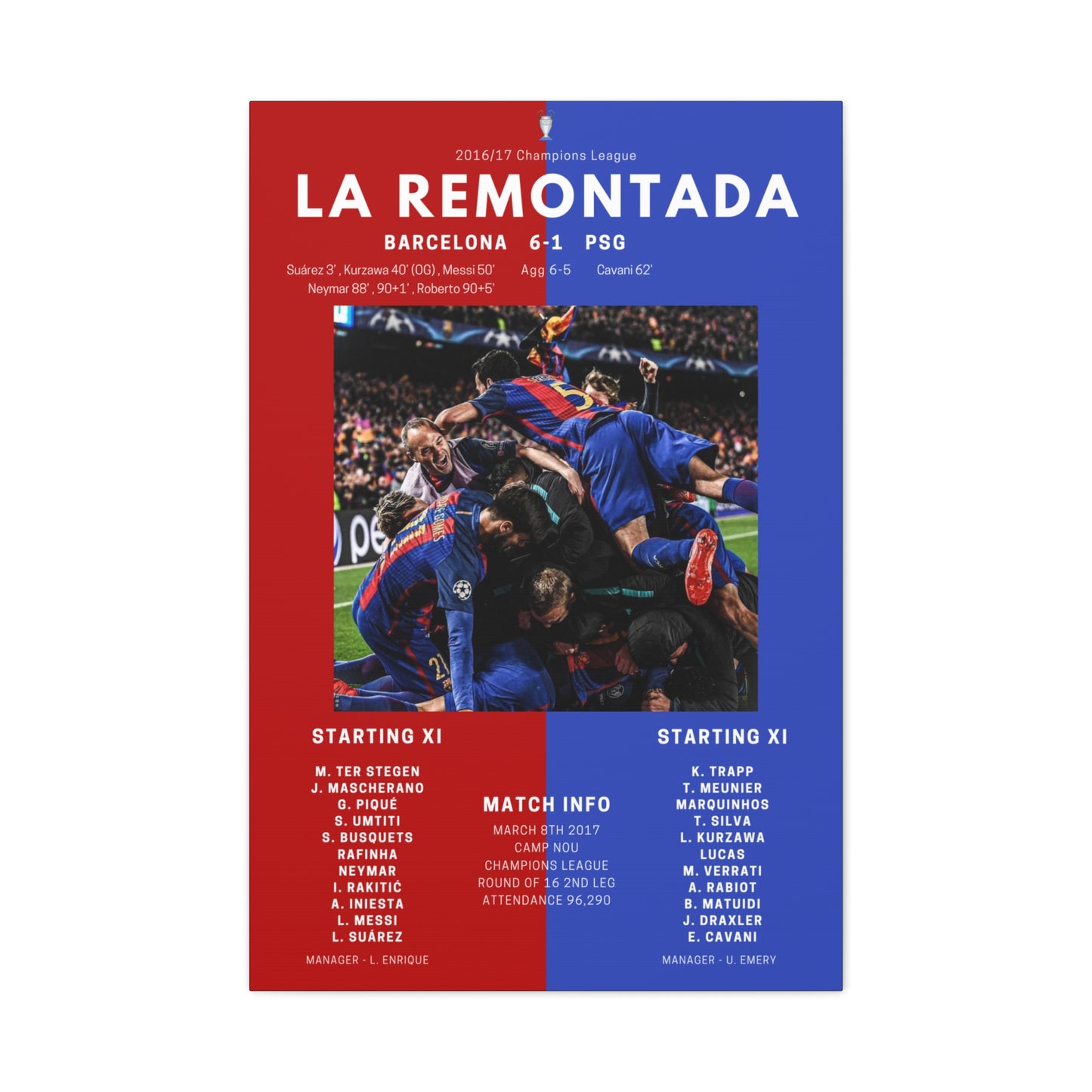 Barcelona Fc Iconic Moments Canvas - Barcelona Vs PSG